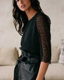 Top Dot Noir | Tops & Tee-shirts Grace & Mila Femme -Vêtements Femme Soldes top dot noir tops tee shirts grace mila femme 3