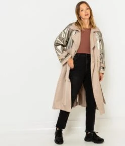 Trench Empiècement Métallisé Femme Beige Clair | Manteaux,Doudounes Camaieu Femme