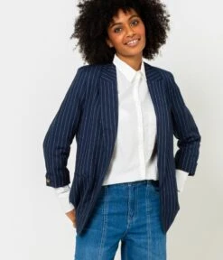 Veste Blazer Rayé Femme Lin Rayures | Vestes, Blazers Camaieu Femme