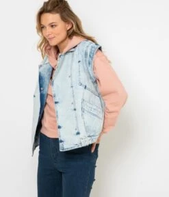 Veste Denim Sans Manches Femme Waterless Process Acid Blue | Vestes, Blazers Camaieu Femme -Vêtements Femme Soldes veste denim sans manches femme waterless process acid blue vestes blazers camaieu femme 6