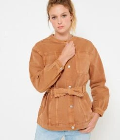 Veste Saharienne Toile De Coton Recyclé Brown Sugar | Vestes, Blazers Camaieu Femme